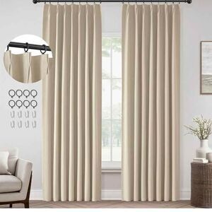 Natural Linen Blackout Curtains 90 Inches Long for Living Room Thermal